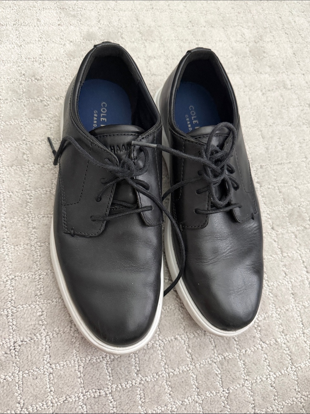 Cole Haan Black Leather Derby Shoes with White Sole
